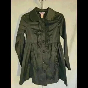 Stylish Black Ruffle-Front Dress Coat